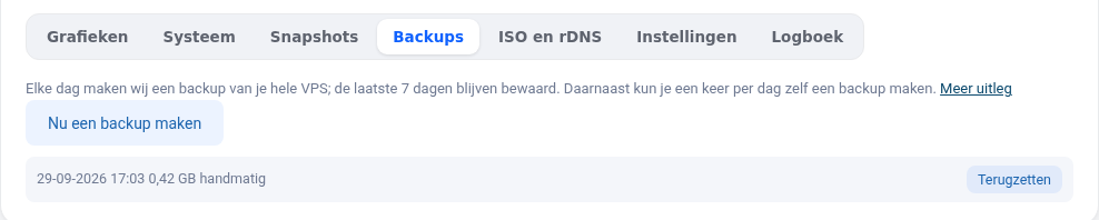 Fanen Backupper med Lav en backup nu og Gendan
